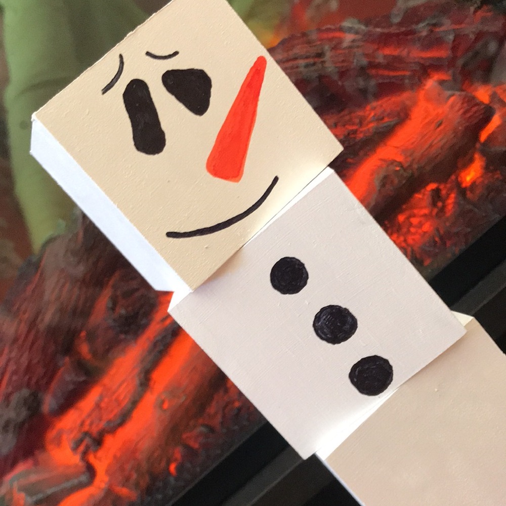 New Handmade Snowman 3 blocks 2 Faces CHRISTMAS - Picture 3 of 8